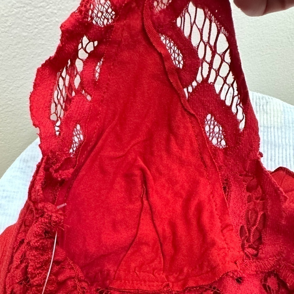NWT Free People Women’s Adella Lace Ruffled Cami Top Cherry Red Size X-Small - Picture 7 of 13